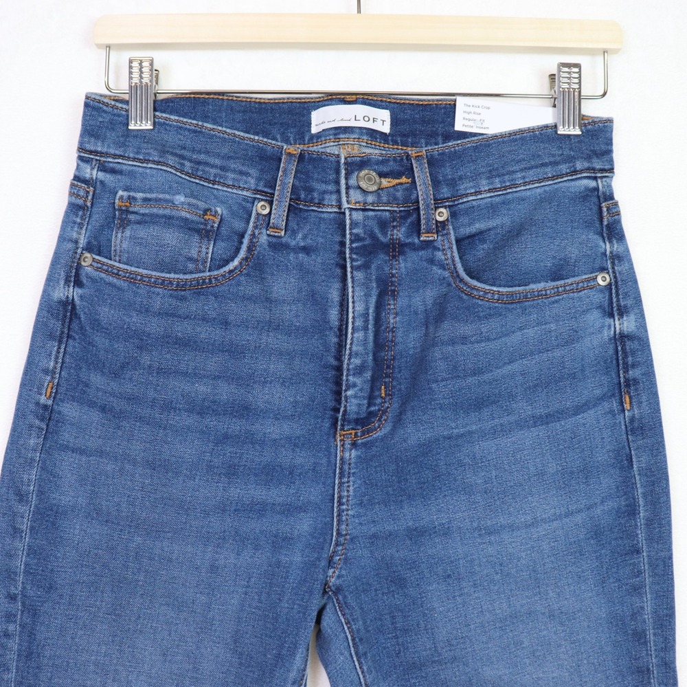 LOFT Medium Blue High Rise The Kick Crop Petite Jeans 28/6P - Picture 3 of 11